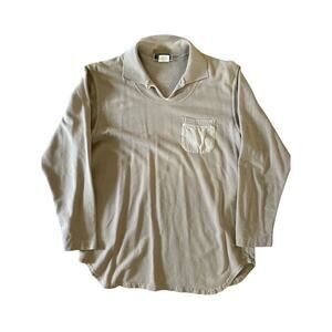 Vintage Casually Clio Small Tan Reverse Weave Collared Pocket Pullover USA Made